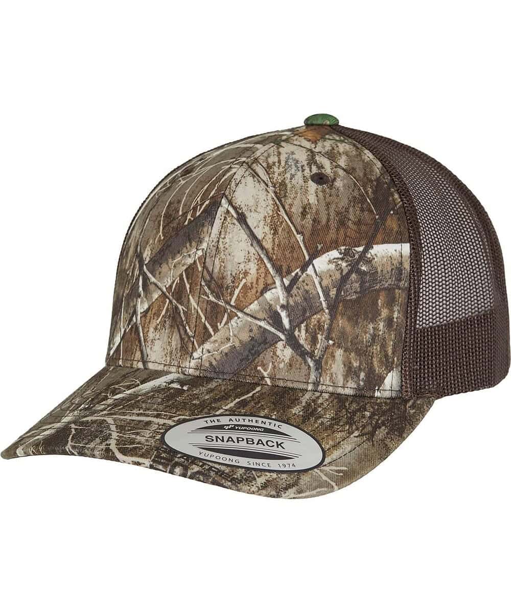 Realtree camo trucker cap with mesh back, perfect for outdoor workwear and casual teamwear.