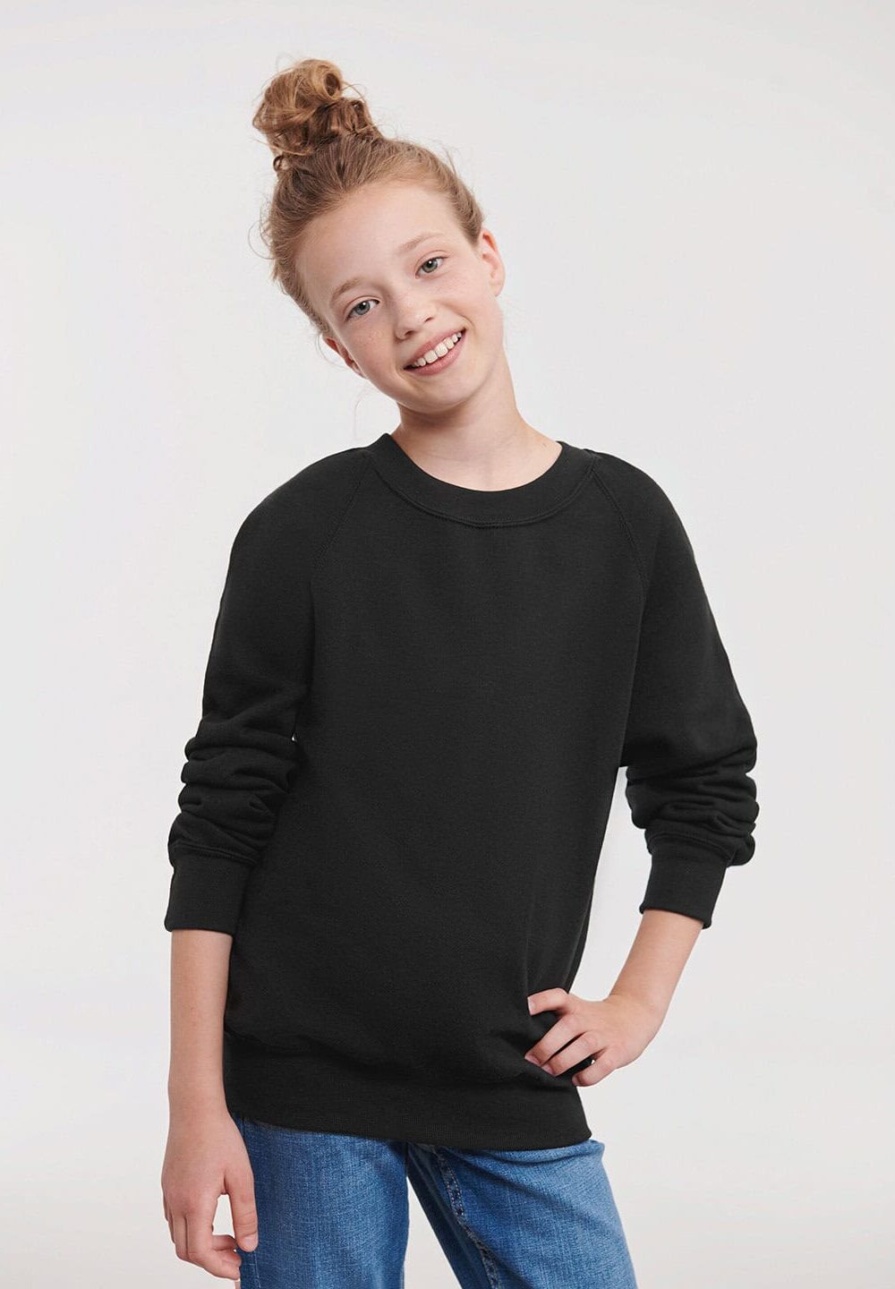 Soft black embroidered workwear sweatshirt with personalised branding, ideal for professional and casual uniforms, available for custom embroidery and branding.
