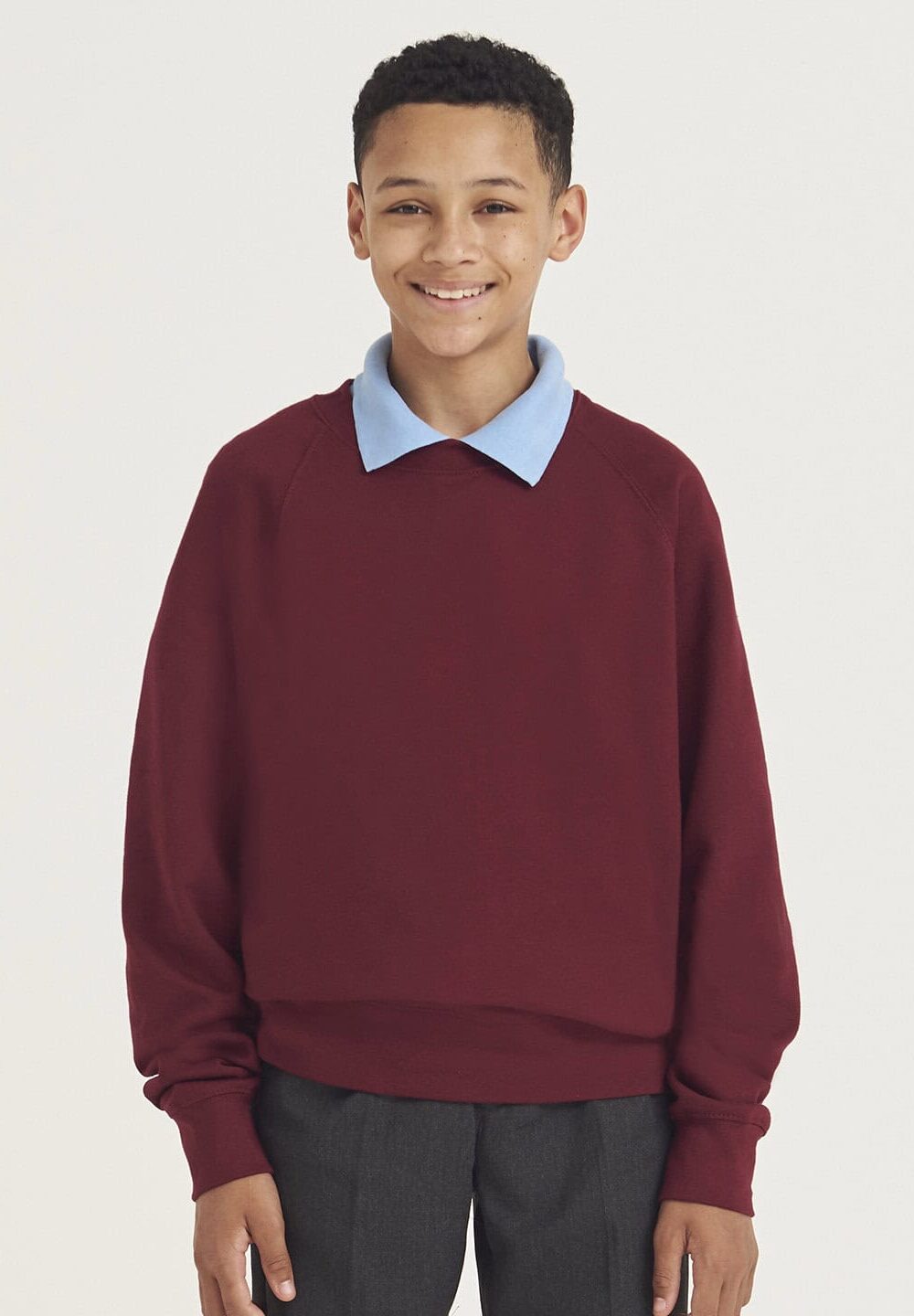 Bright red embroidered workwear sweatshirt with customised logo on chest, perfect for personalised uniforms and professional workwear in various industries. Comfortable and durable.