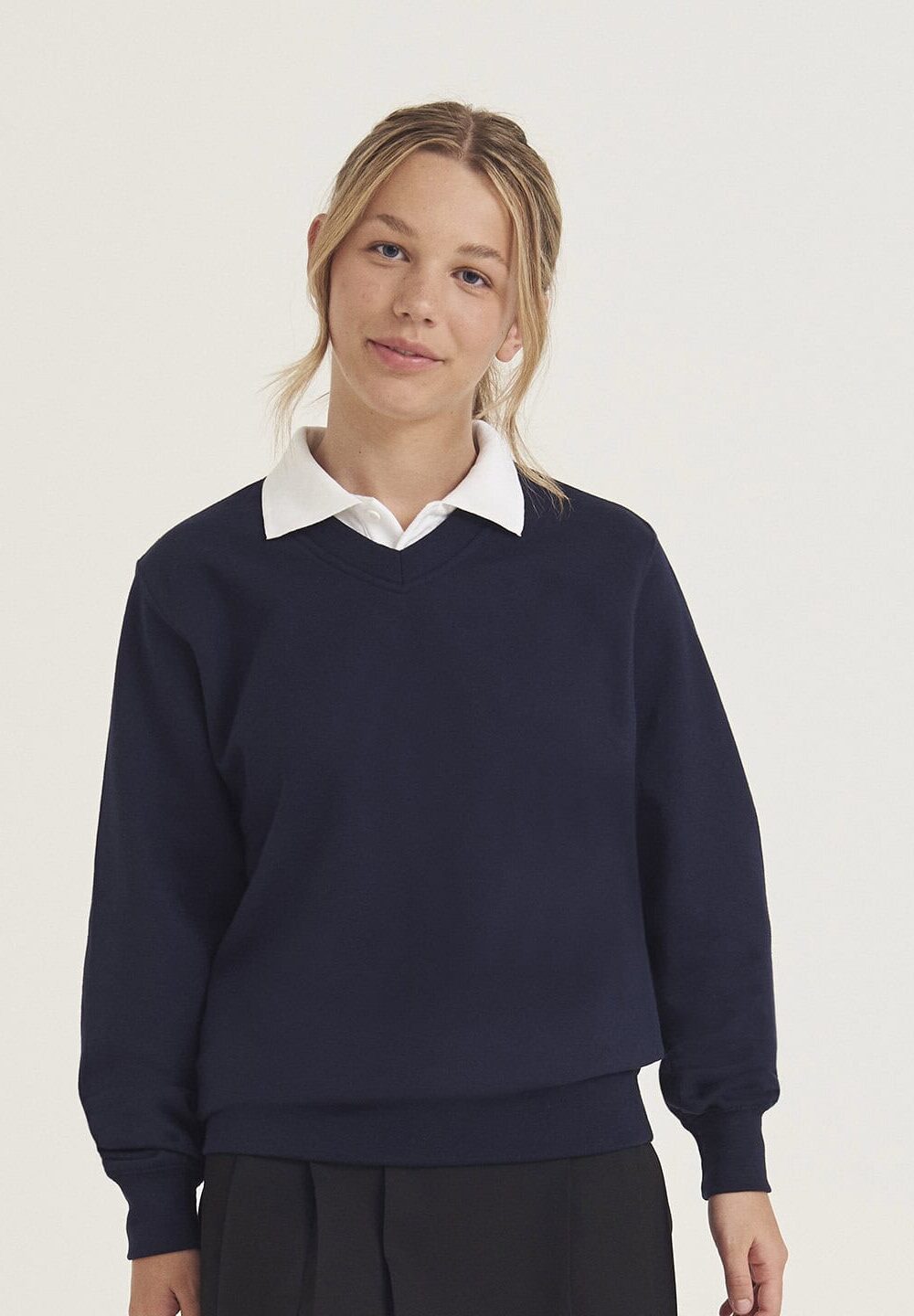 Comfortable navy sweatshirt for workwear and school uniform embroidery, suitable for personalised workwear with custom embroidery options. High-quality, durable, and ideal for professional settings.