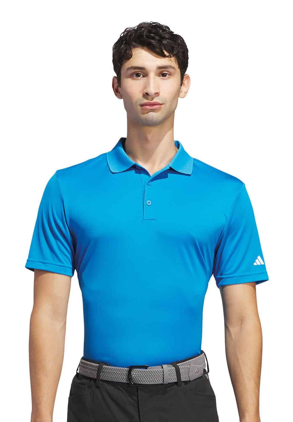 Bright blue embroidered workwear polo shirt with logo detail, perfect for personalised uniforms, professional sports, or corporate branding. Comfortable, durable, high-quality embroidered clothing for work.