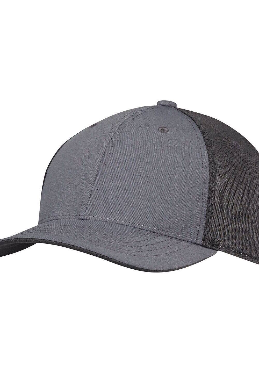 Soft grey and black embroidered trucker cap with personalised embroidery options for workwear or promotional uniforms. Ideal for corporate branding and outdoor work.
