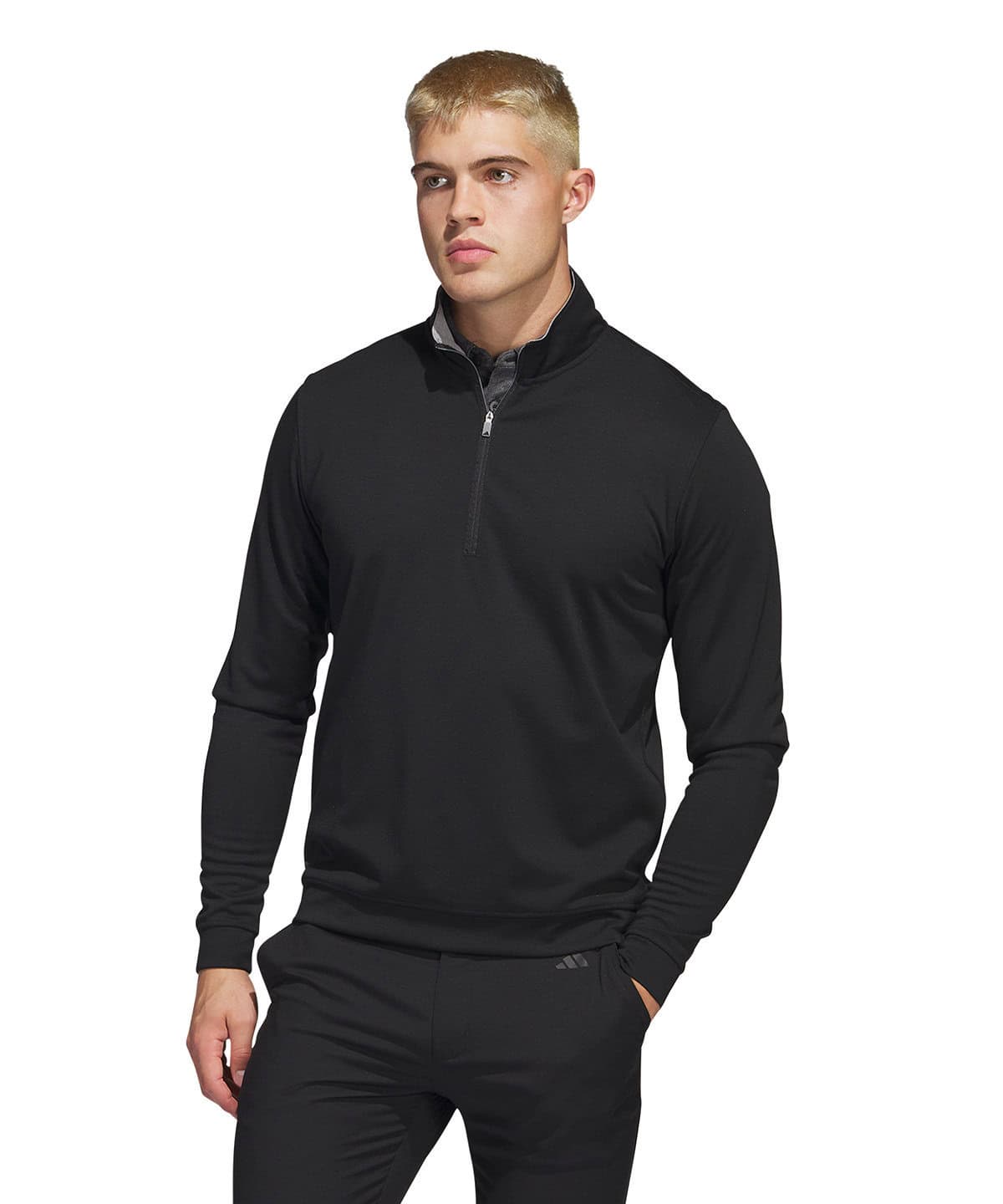 Men's black embroidered workwear with a half-zip collar, suitable for personalised uniforms and professional embroidery. Perfect for uniformed teams in various industries.