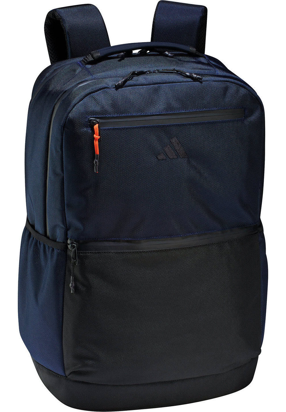 Dark blue Adidas backpack with multiple compartments, ideal for workwear and personalisation. Durable design featuring branded embroidery, perfect for professional and casual use.