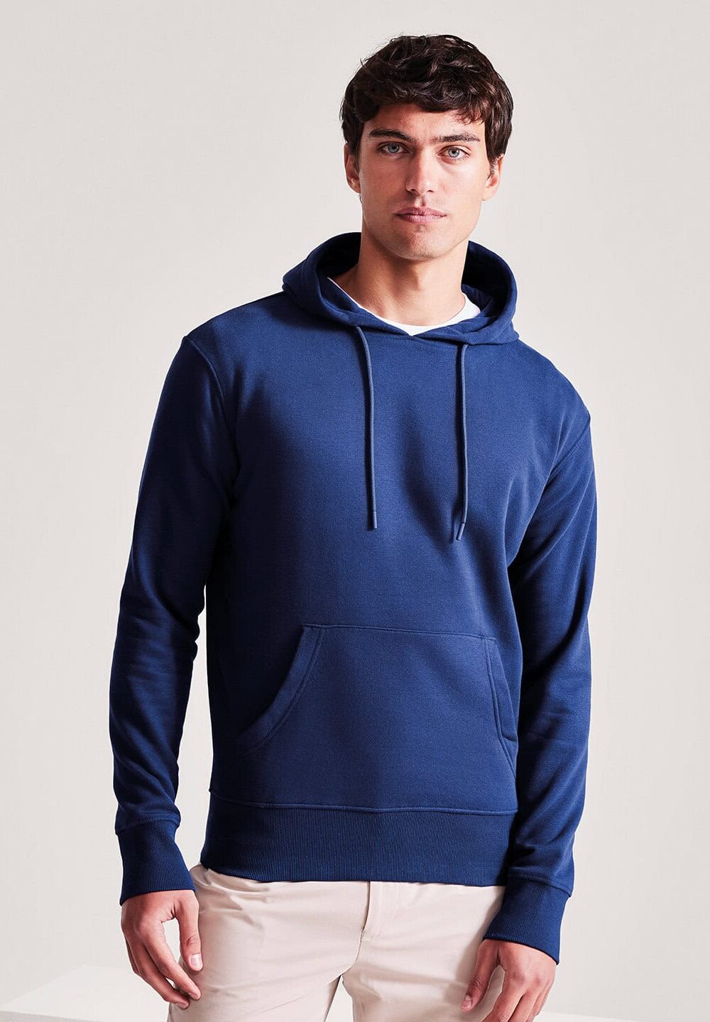 Combed Cotton Hooded Sweatshirt, Navy Blue, Casual Unisex Sweatshirt with Drawstring Hood and Kangaroo Pocket, Ideal for Embroidered Workwear and Personalised Uniforms.