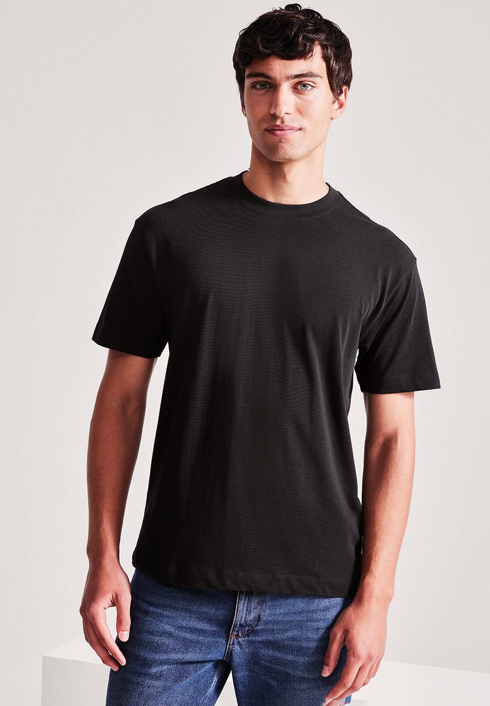 Men's black embroidered workwear t-shirt for personalised uniforms, high-quality casual work clothing, ideal for staff uniforms, custom embroidery, and promotional branding.
