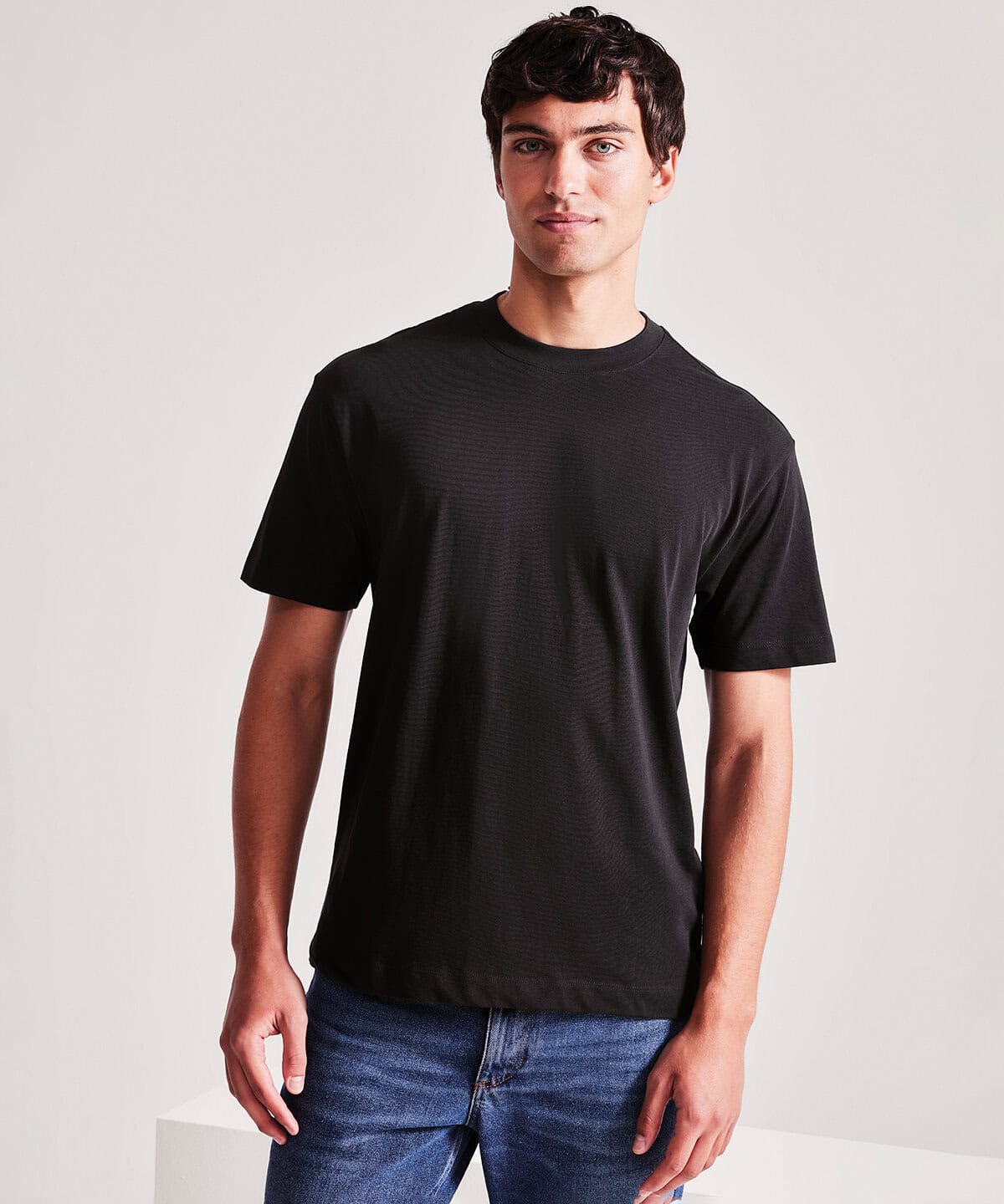 Men's black embroidered workwear t-shirt for personalised uniforms, high-quality casual work clothing, ideal for staff uniforms, custom embroidery, and promotional branding.