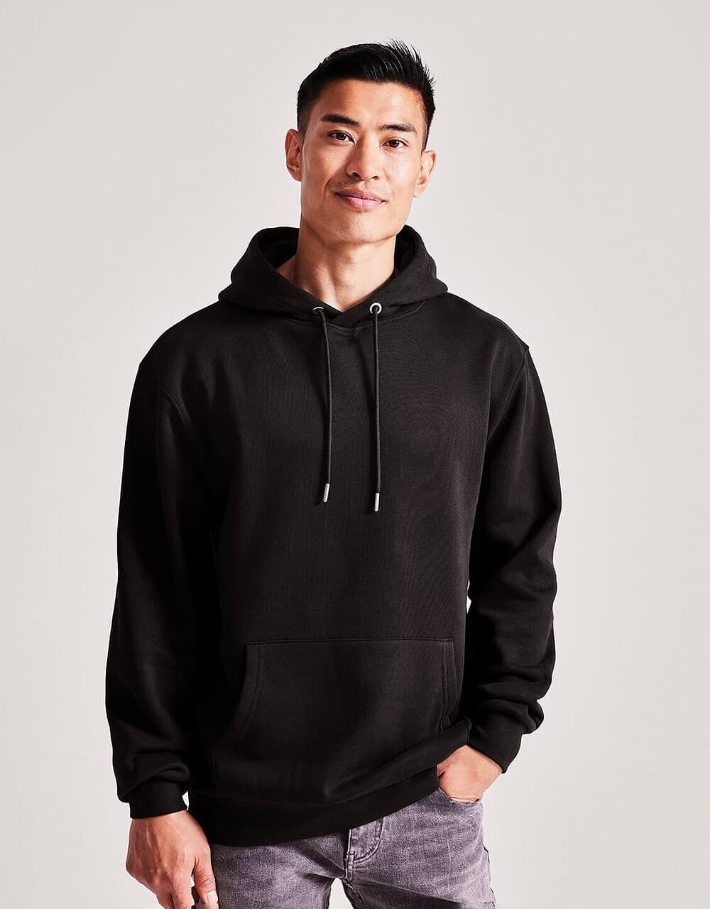 Men's black embroidered hoodie perfect for personalised workwear and corporate uniforms. Comfortable, stylish, and ideal for embroidery and branding.