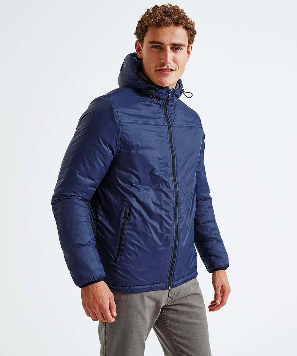 Men's padded wind jacket with hood, ideal for workwear or casual use. Custom embroidery options avai.