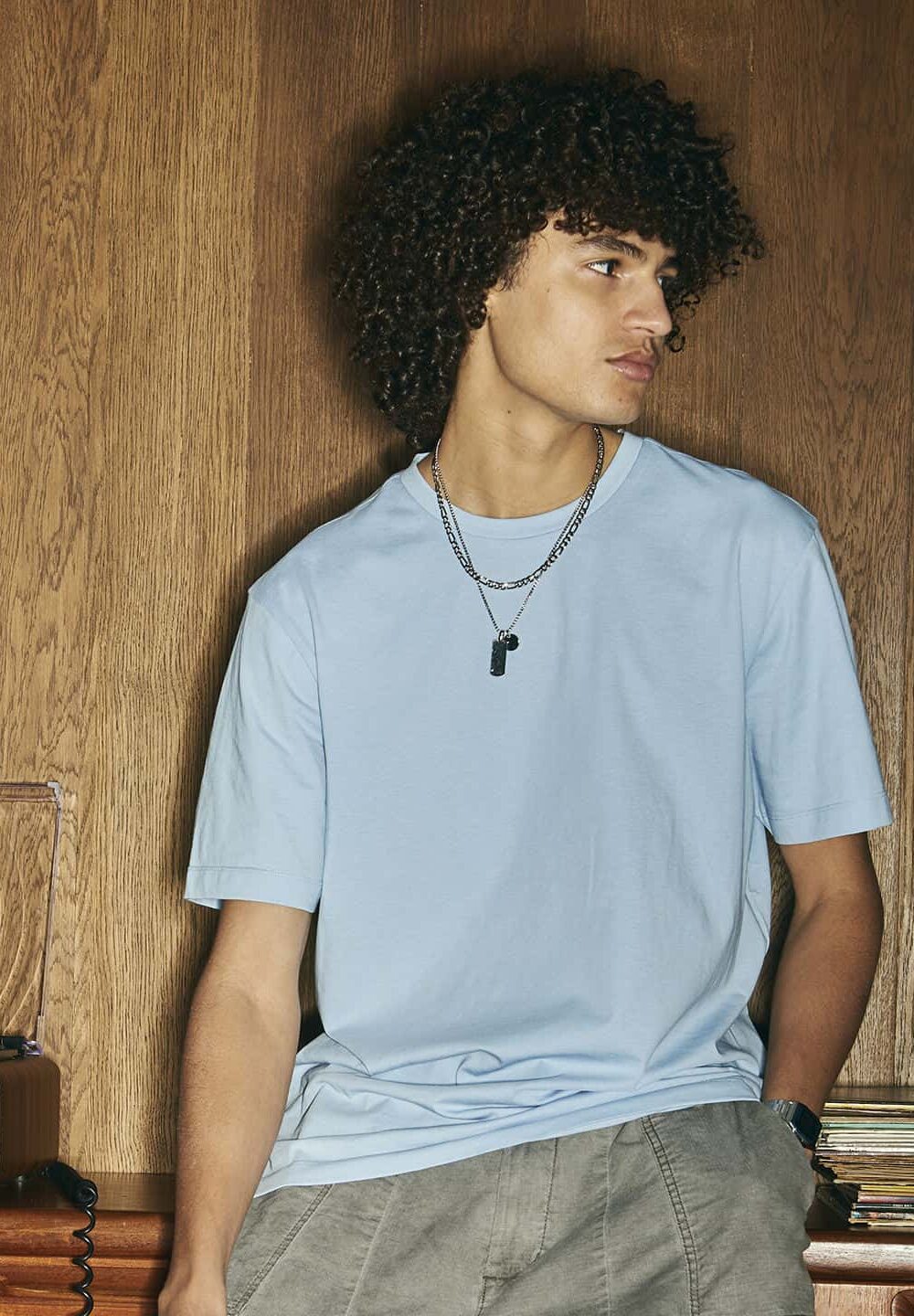Soft pastel blue casual embroidered workwear T-shirt for personalised uniforms, made from comfortable fabric.