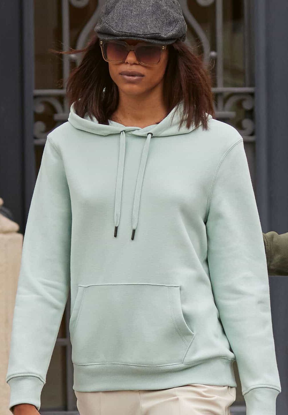 Comfy pastel green embroidered hoodie with drawstring, perfect for casual workwear and personalised uniforms, showcasing high-quality embroidery and embroidery workwear options.
