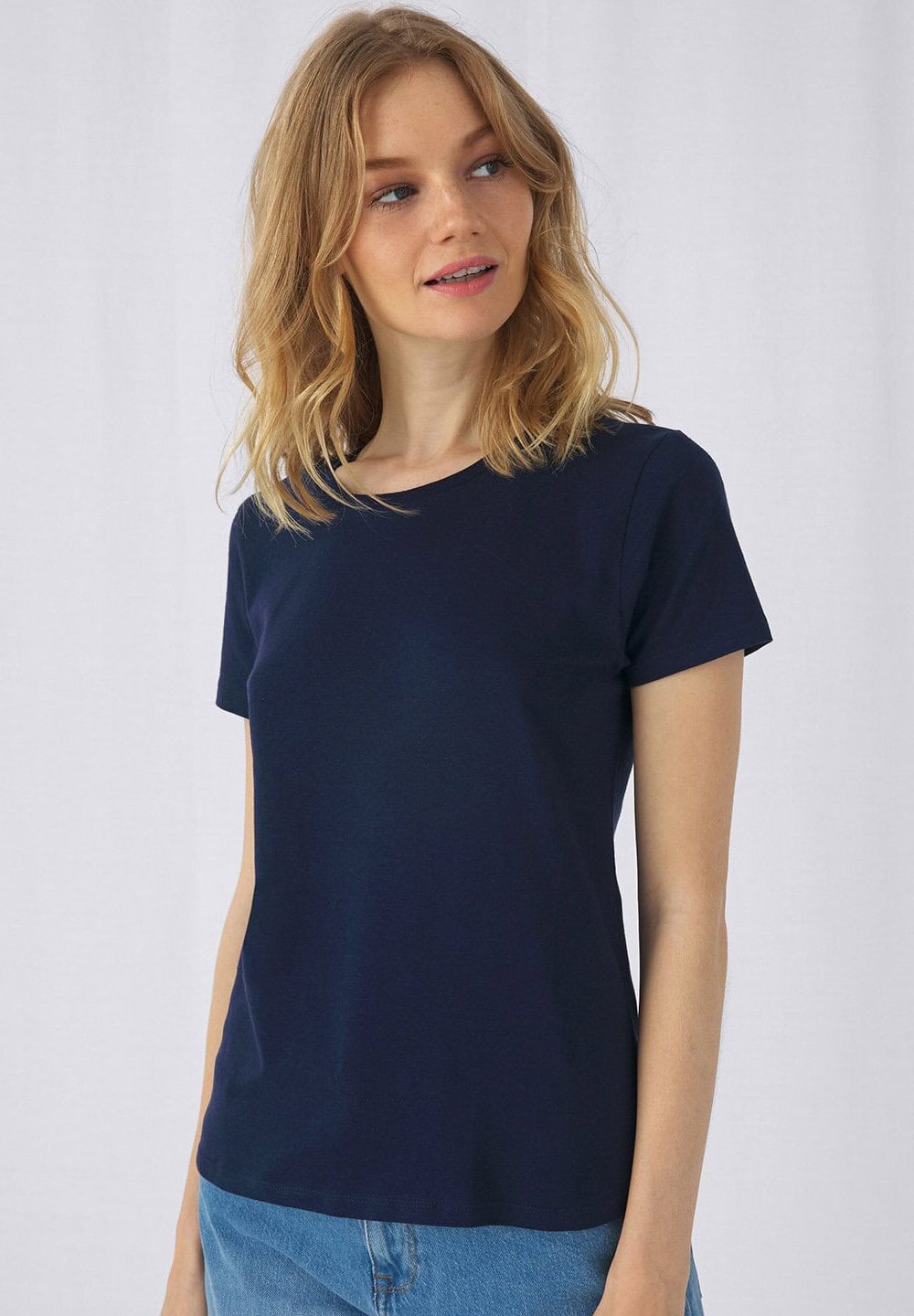 Plain navy personalised workwear t-shirt for embroidery and branding purposes.