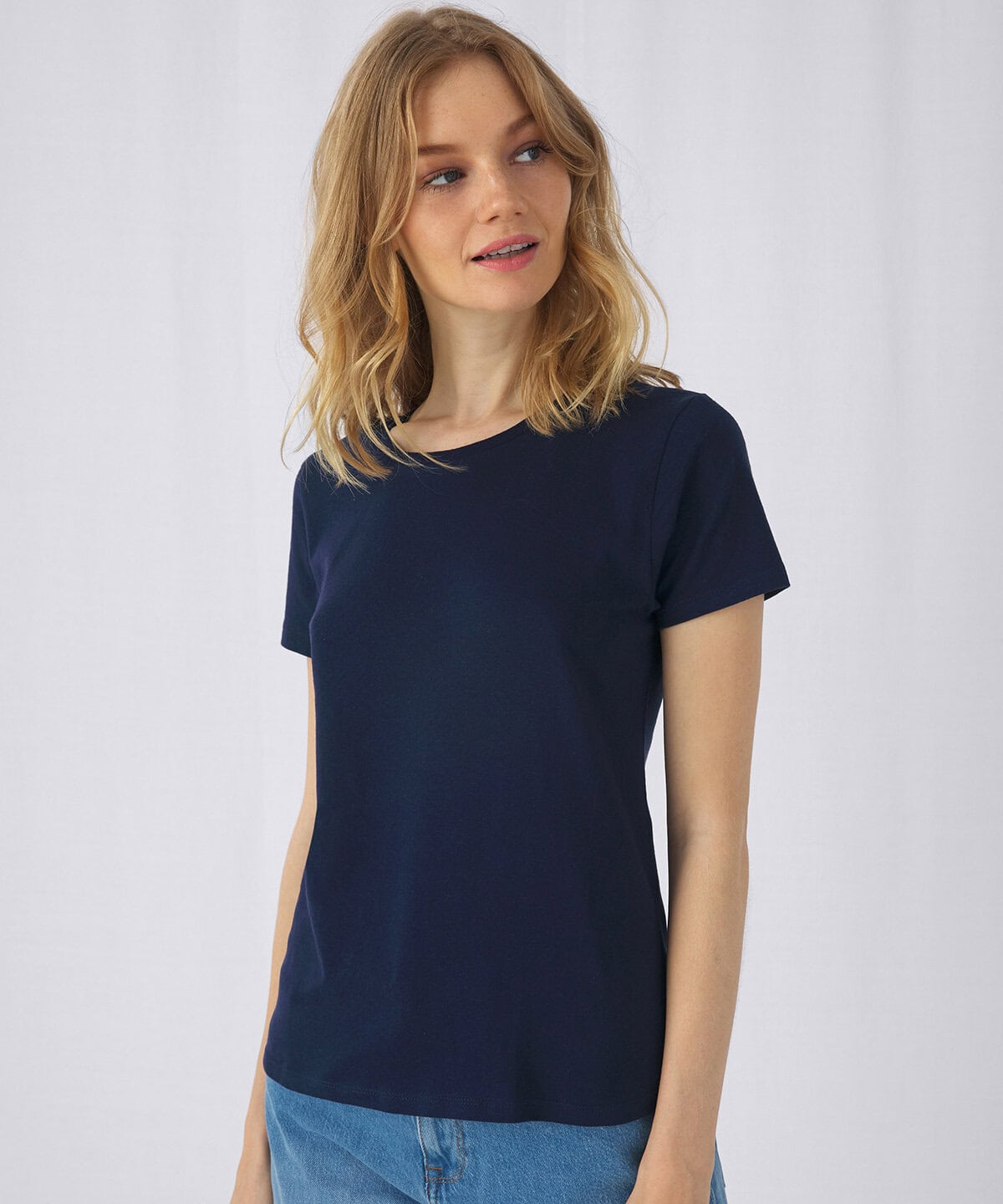 Plain navy personalised workwear t-shirt for embroidery and branding purposes.