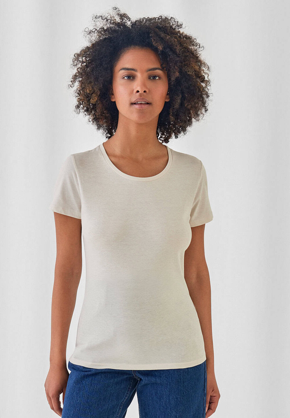 Plain beige personalised t-shirt with embroidery options for workwear and uniforms.