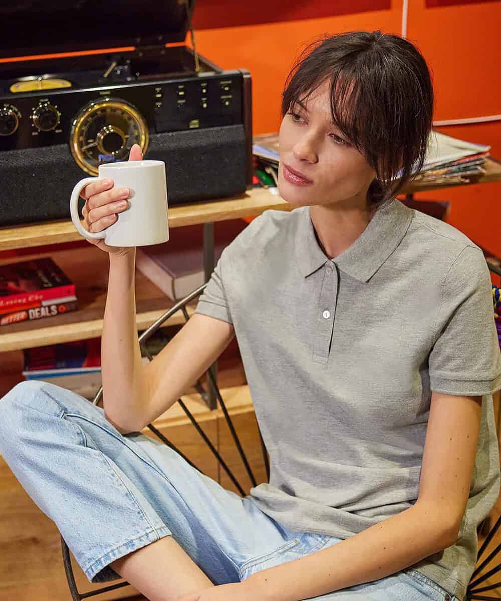 Embroidered women's polo shirt from B&C My Polo 180 collection, perfect for smart workwear.