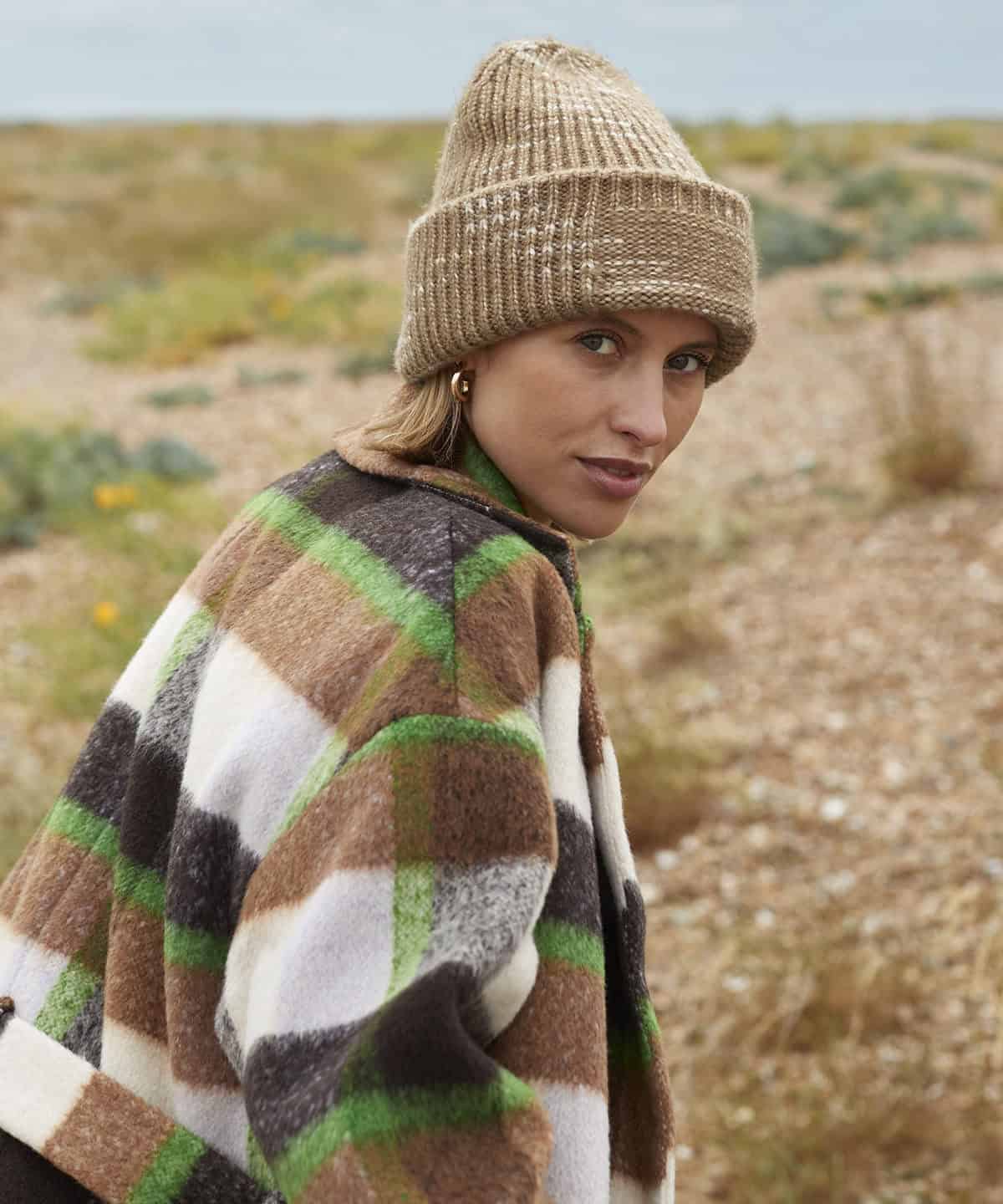 Warm knitted beanie in tan, perfect for outdoor embroidered workwear and personalised uniforms.