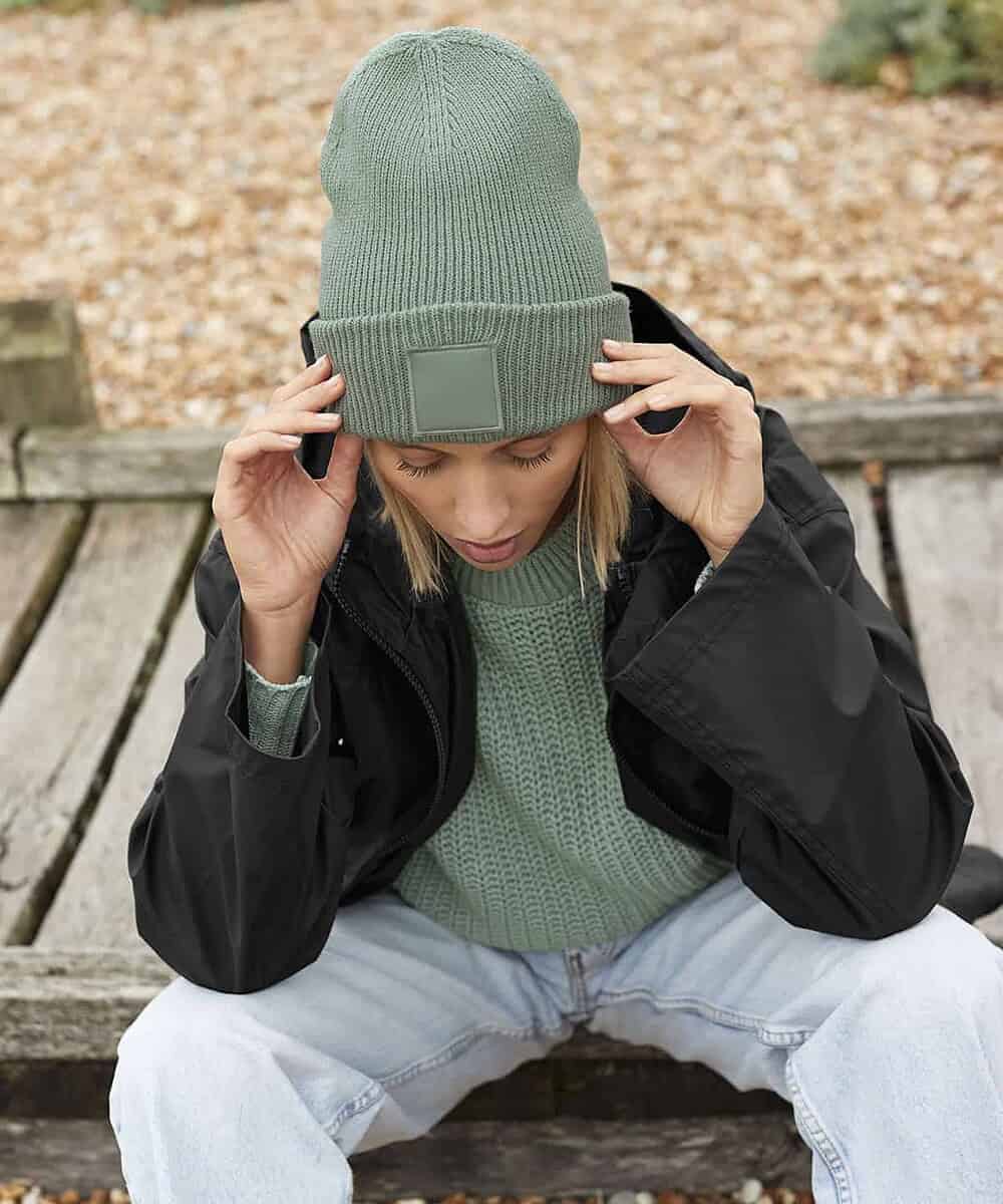 Embroidered Beechfield B336R tonal patch beanie, perfect for custom branding or printing.