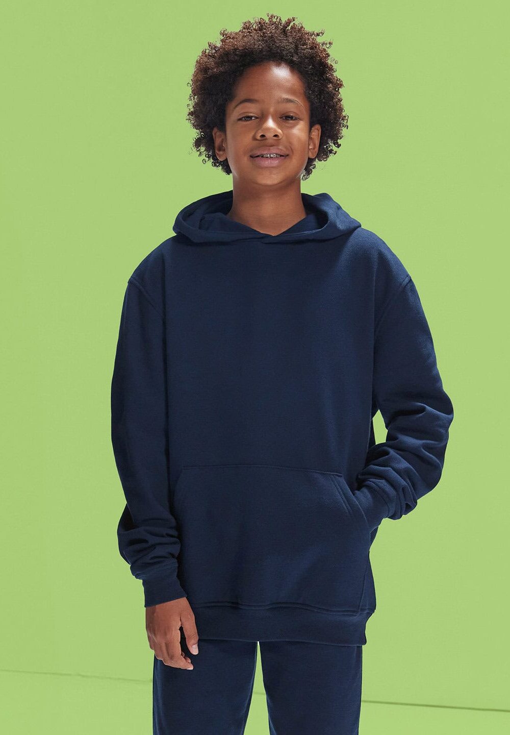 Comfortable navy hoodie with embroidered logo for workwear or casual uniforms.