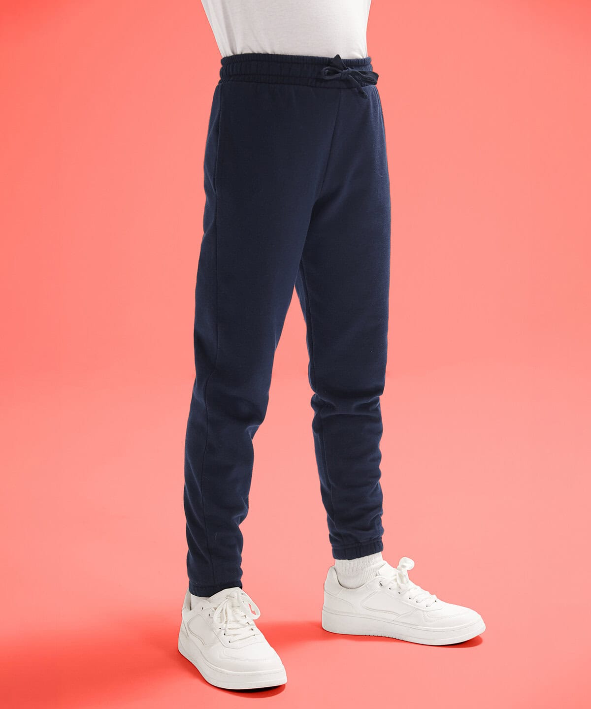 Comfortable navy joggers with drawstring waistband, ideal for embroidered workwear.