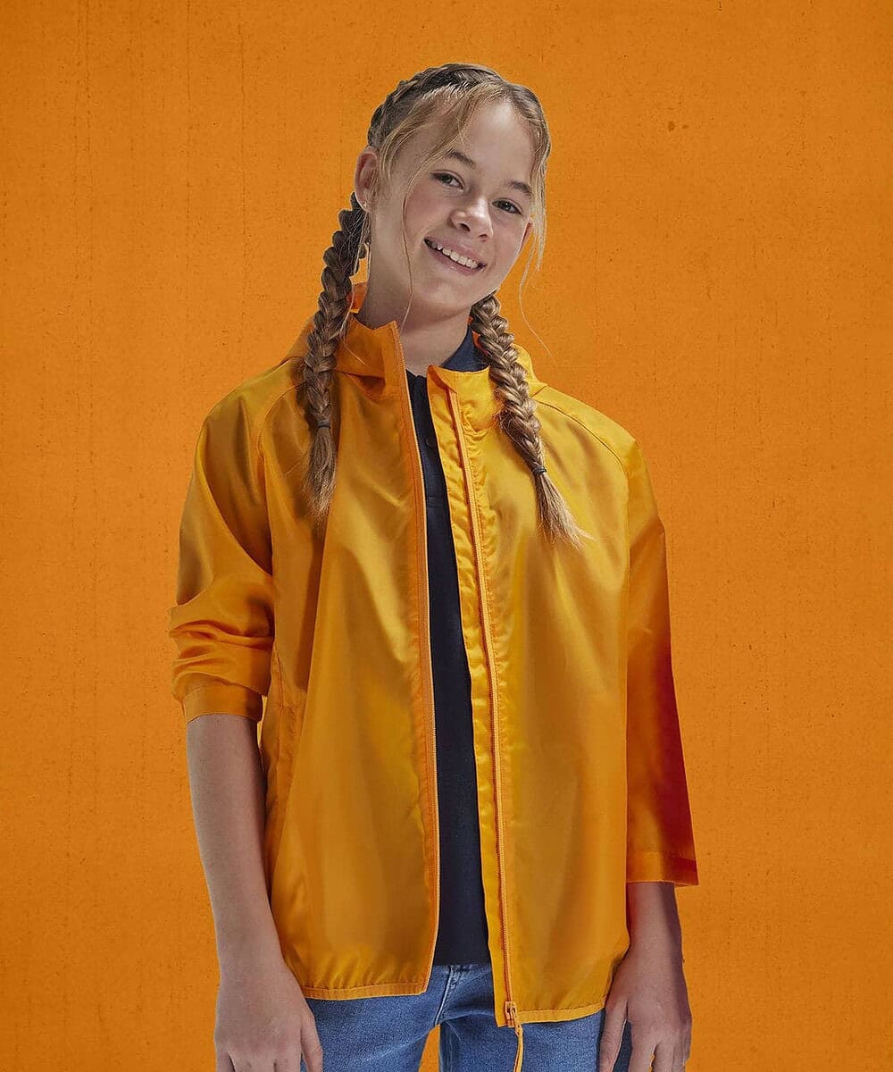 Kids' yellow windbreaker for custom embroidery and printing.