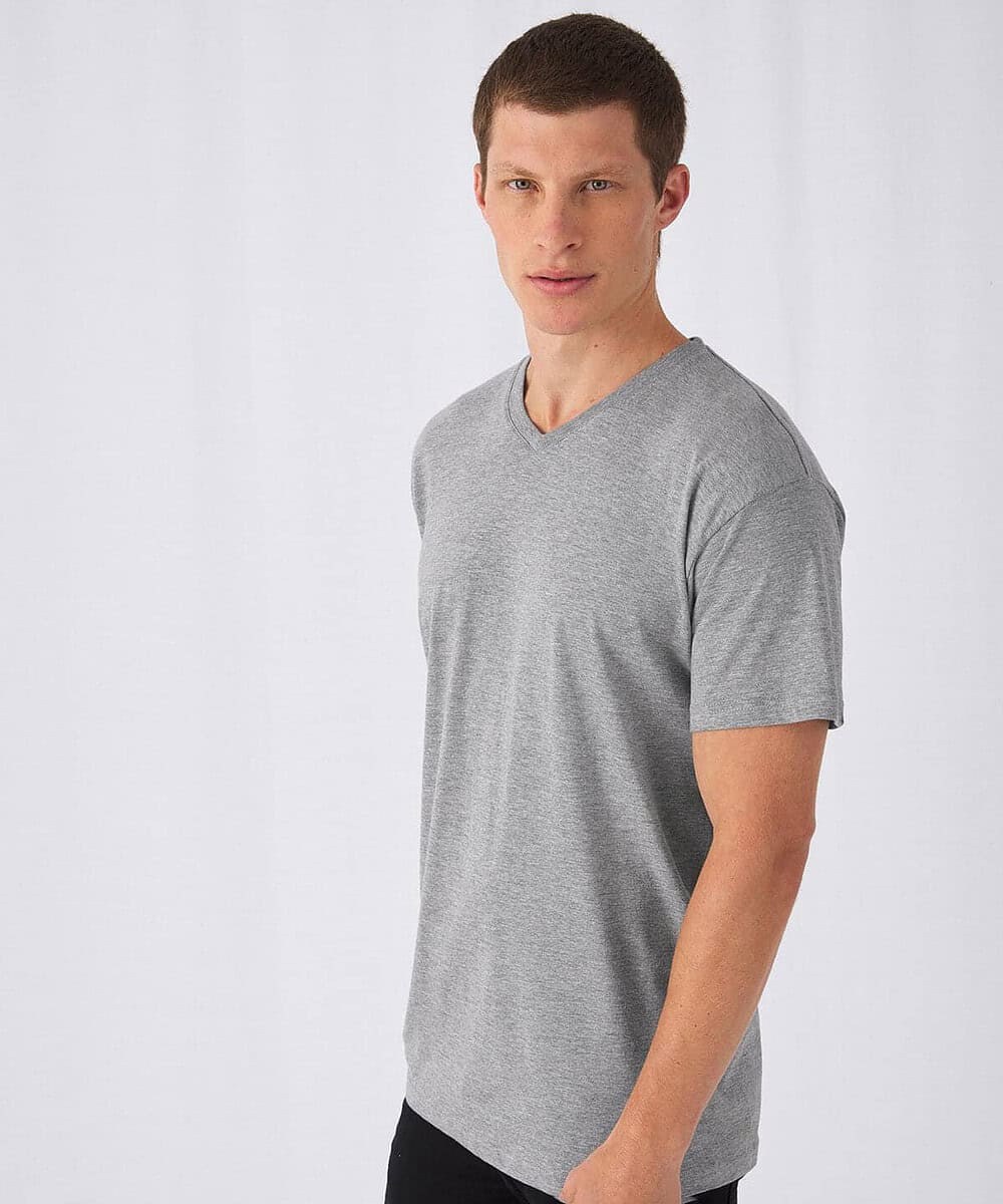 V-Neck grey T-shirt ideal for custom embroidery and printing projects.