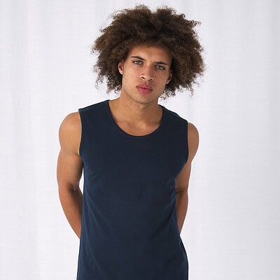 Embroidered navy sleeveless vest from BC Collection, ideal for custom workwear and promotional cloth.