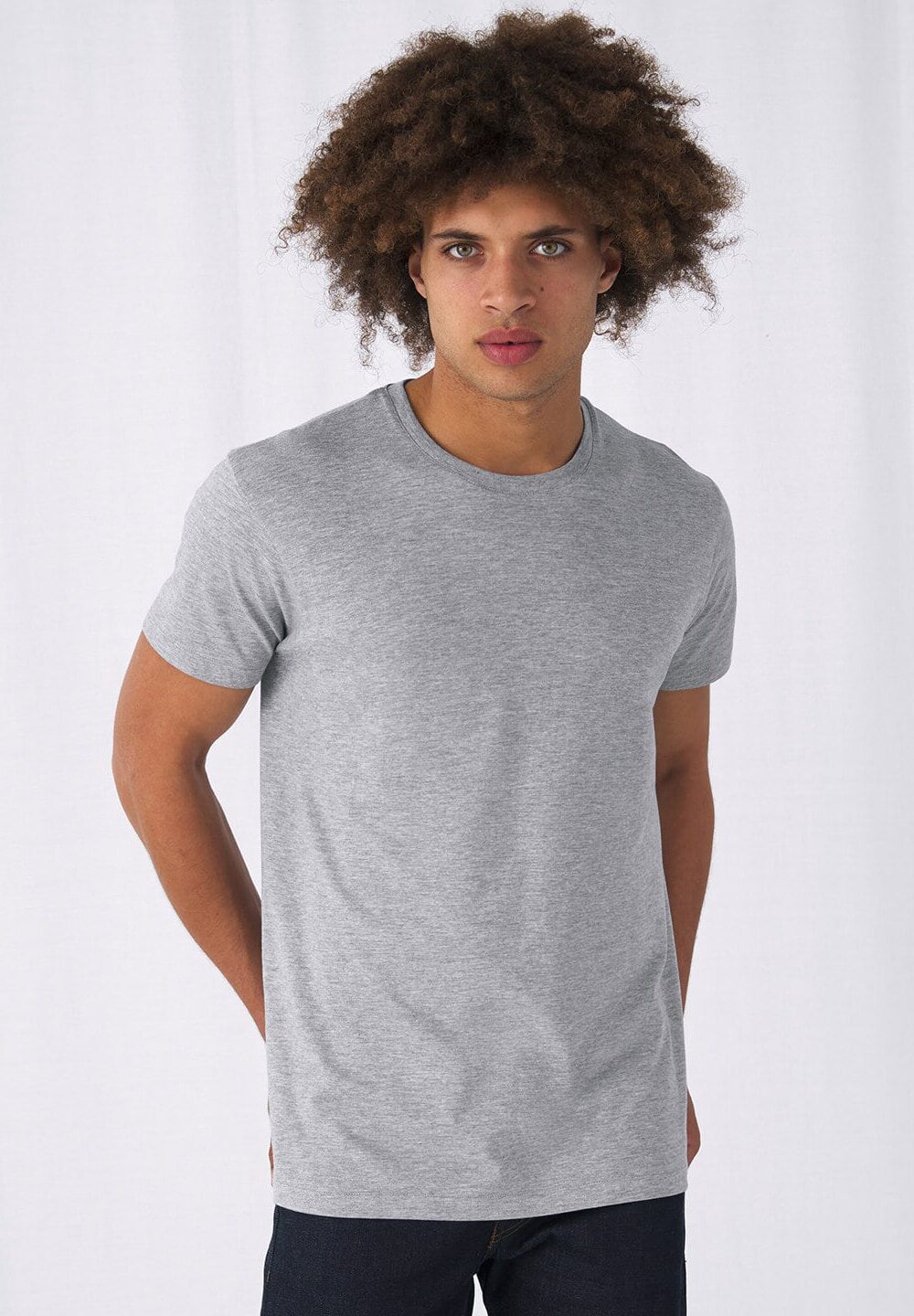 Plain grey crew neck T-shirt, comfortable embroidered workwear and personalised uniform option for men. Perfect for casual or work settings, easy to personalise with embroidery or print.