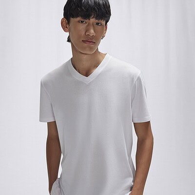 White V-neck T-shirt ideal for custom embroidery and printing.