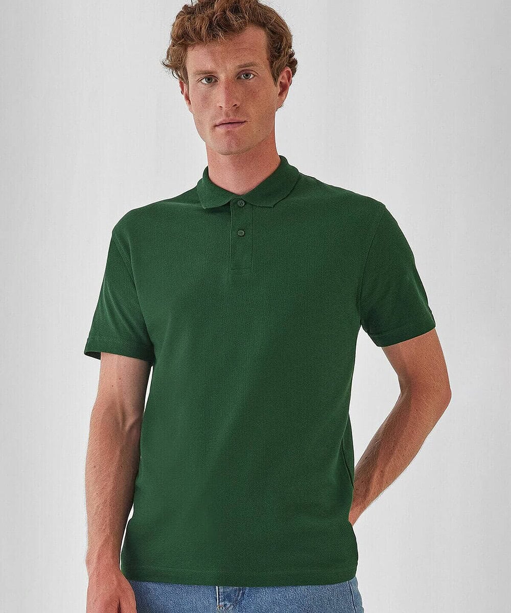 Green B&C ID001 polo shirt for custom embroidery and printing.