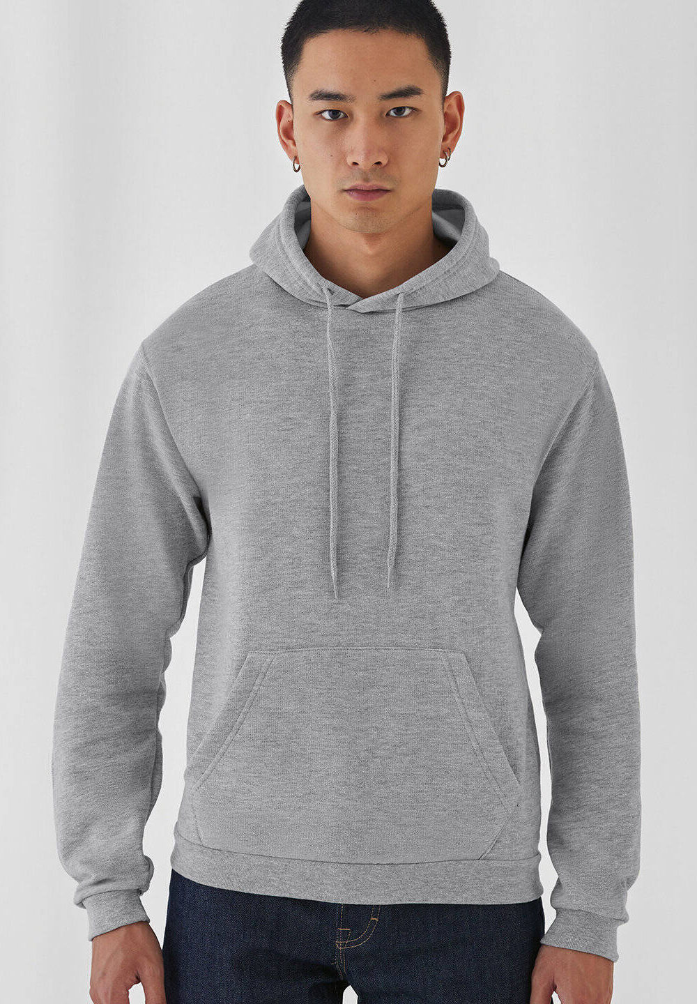 Men's grey embroidered hoodie, promotional workwear, personalised casual hoodie, comfortable uniform apparel for work and leisure, ideal for embroidered branding and team uniforms.