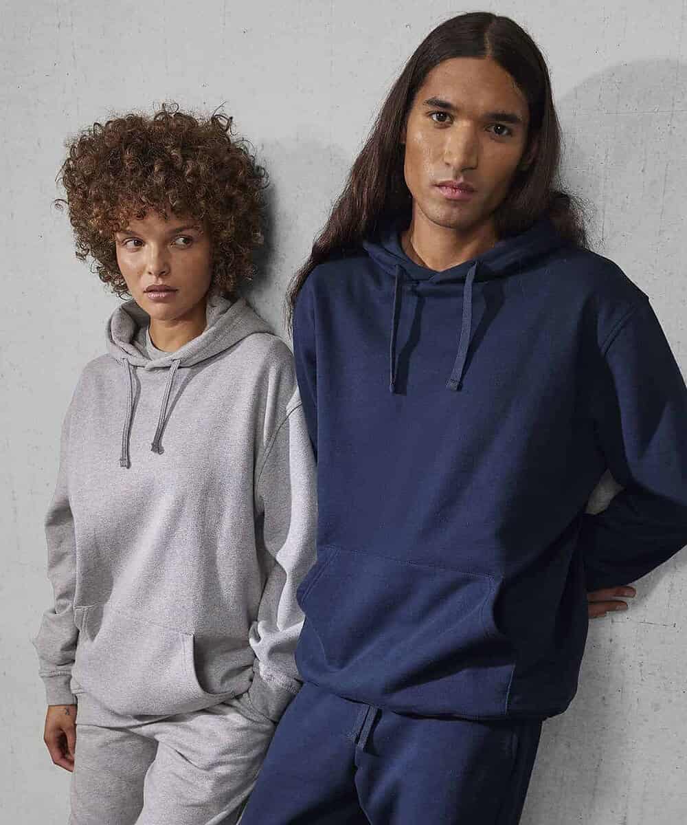 Grey and navy hoodies ideal for custom embroidery and promotional clothing. Perfect for workwear or.