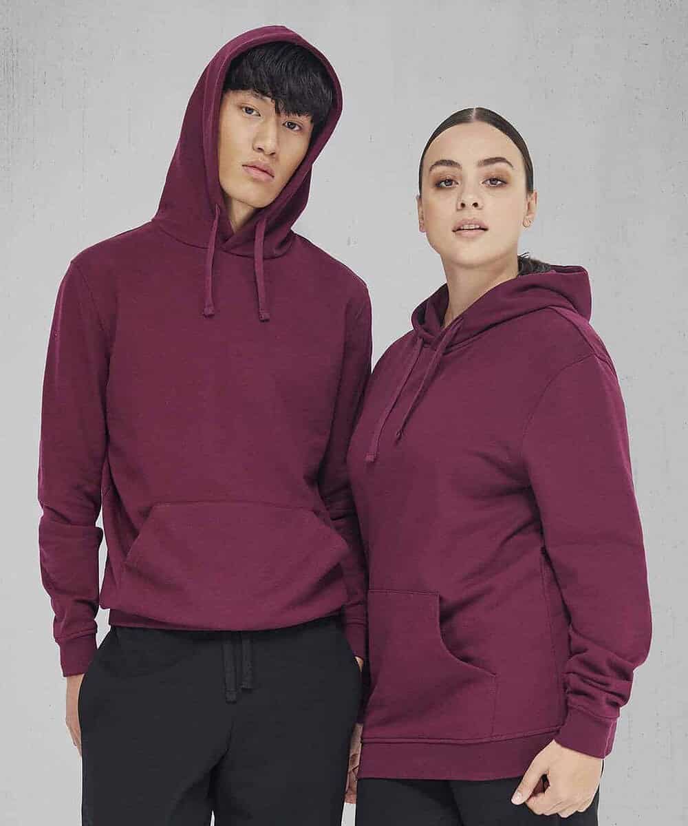 Burgundy hoodies with front pockets, ideal for custom embroidery and printing. Perfect for casual or.