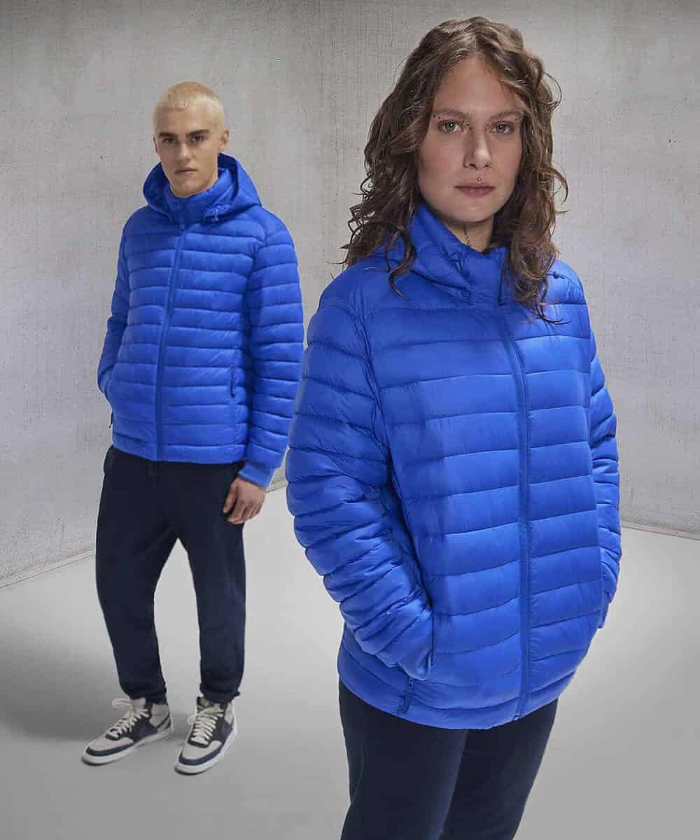 Blue B&C Reset Puffer Jacket for custom embroidery and workwear.