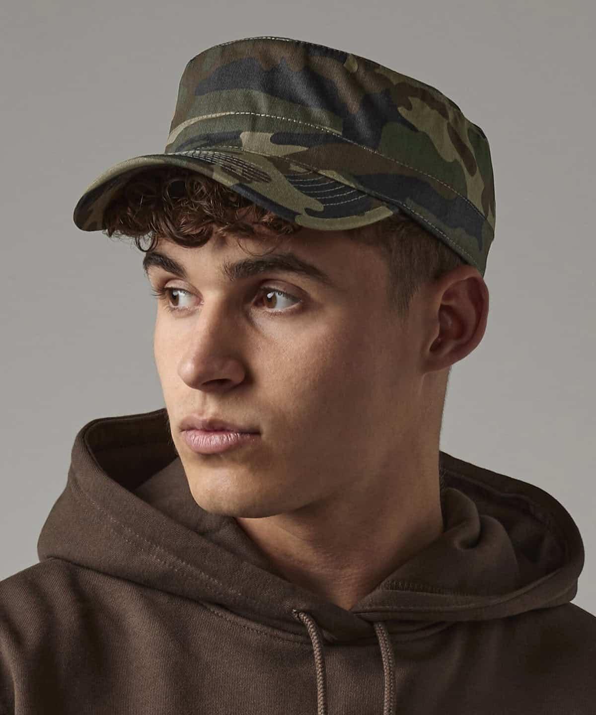 Military camouflage embroidered workwear cap for personalised uniform and branding.