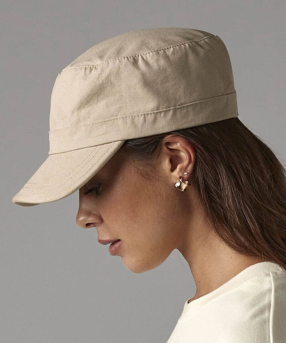 Army cap for custom embroidery, beige colour, lightweight and comfortable. Perfect for workwear or p.