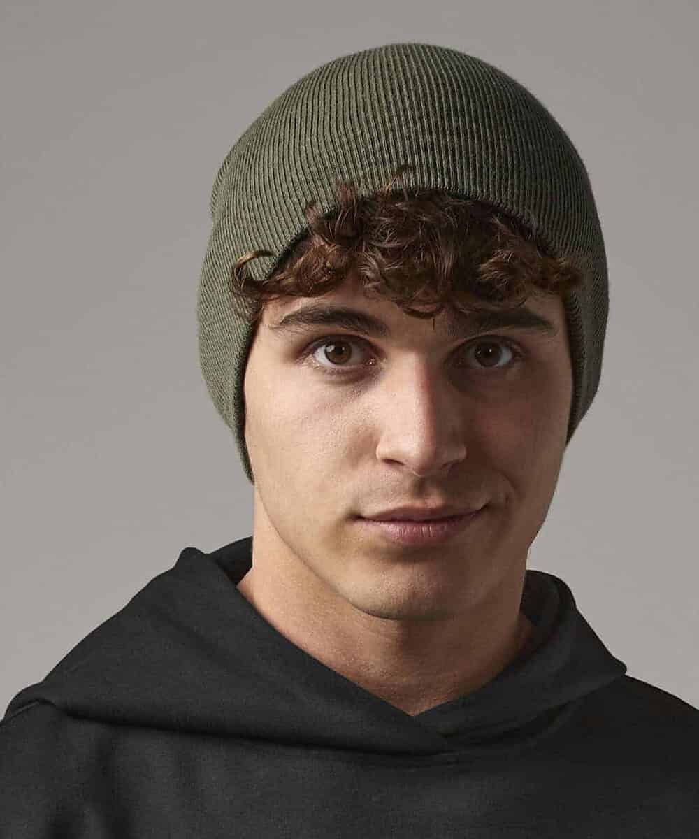 Two-Tone Pull-On Beanie in Green for Custom Embroidery.