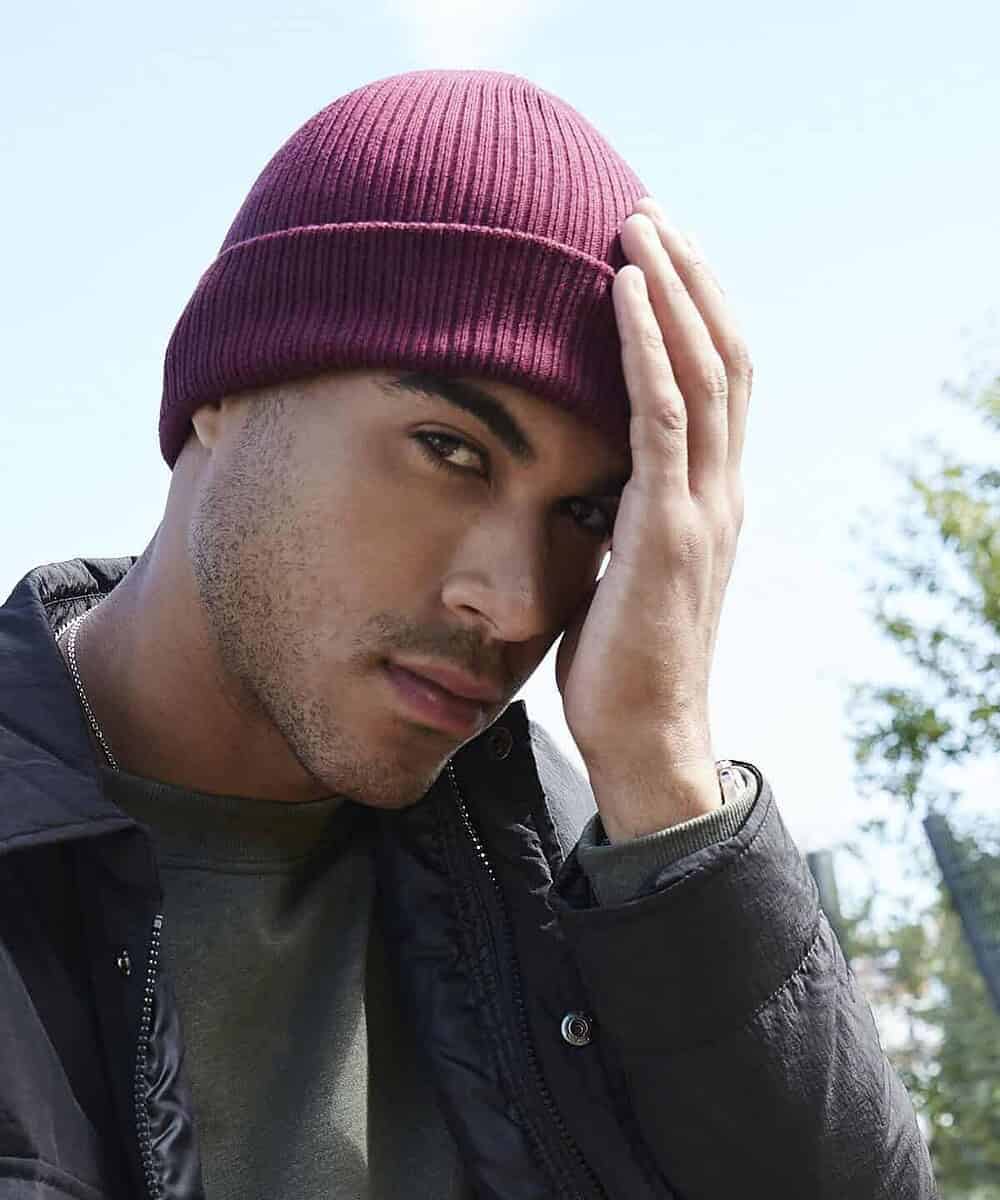 Organic Cotton Beanie in Burgundy for Custom Embroidery.