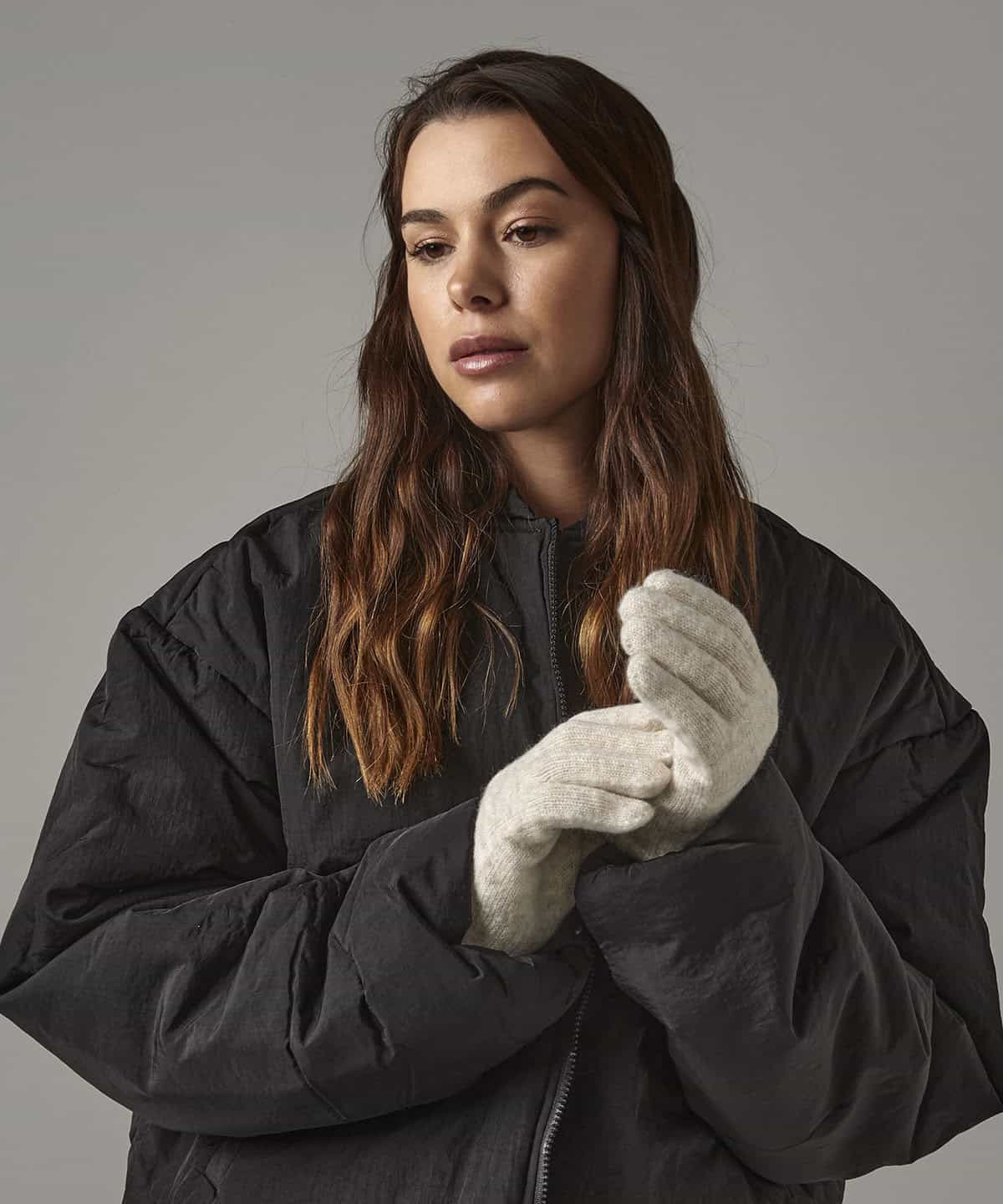 Soft grey embroidered workwear gloves for personalised uniforms and work clothing.