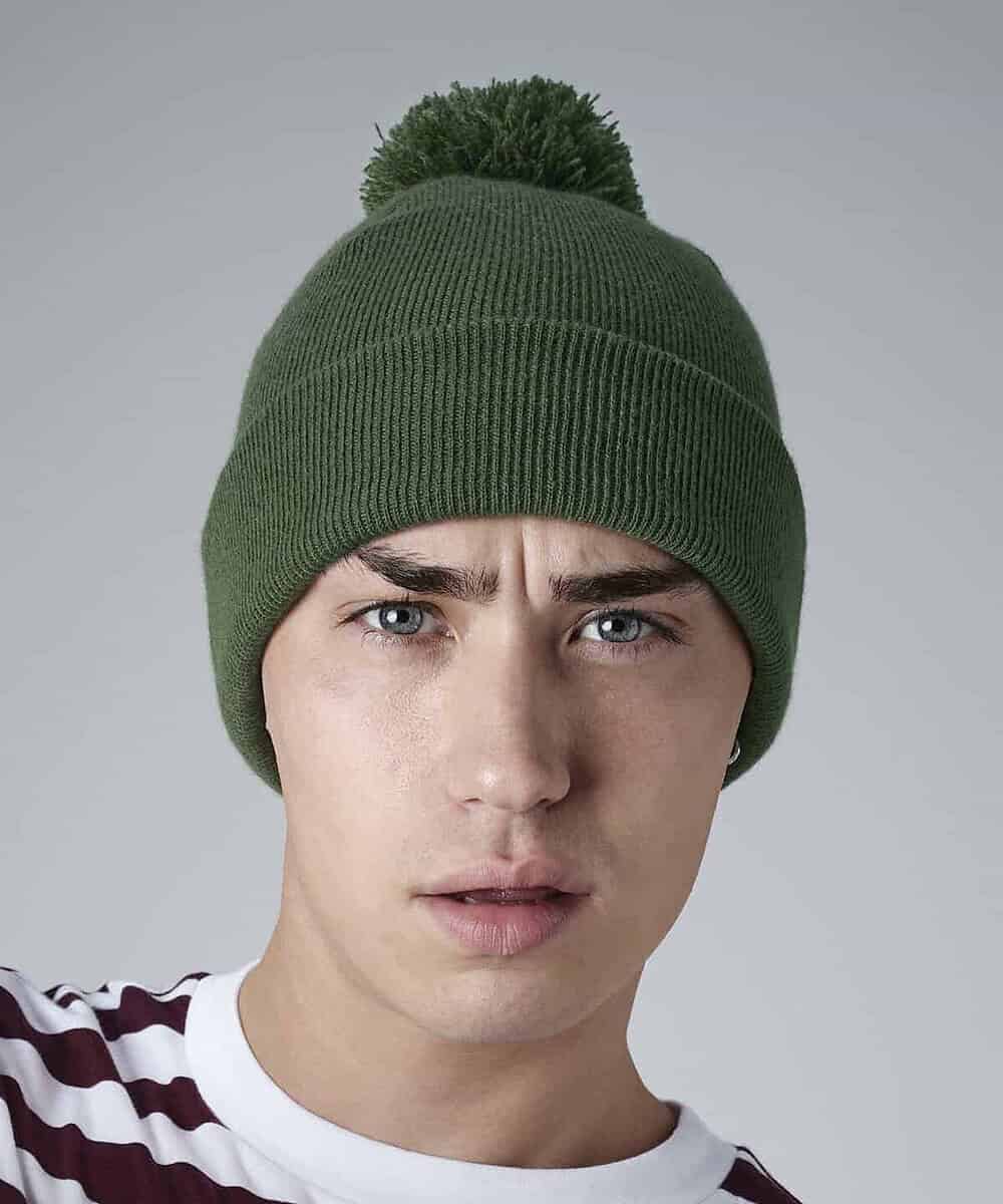 Pom Pom Beanie with Pom Top for Custom Embroidery.