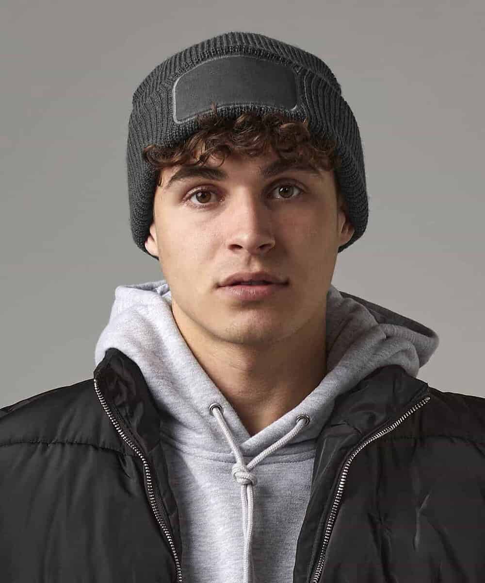 Thinsulate Patch Beanie in grey, ideal for personalised embroidery and promotional headwear.
