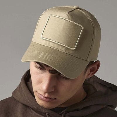 Removable patch 5-panel cap ideal for custom embroidery and branding. Perfect for workwear and promo.