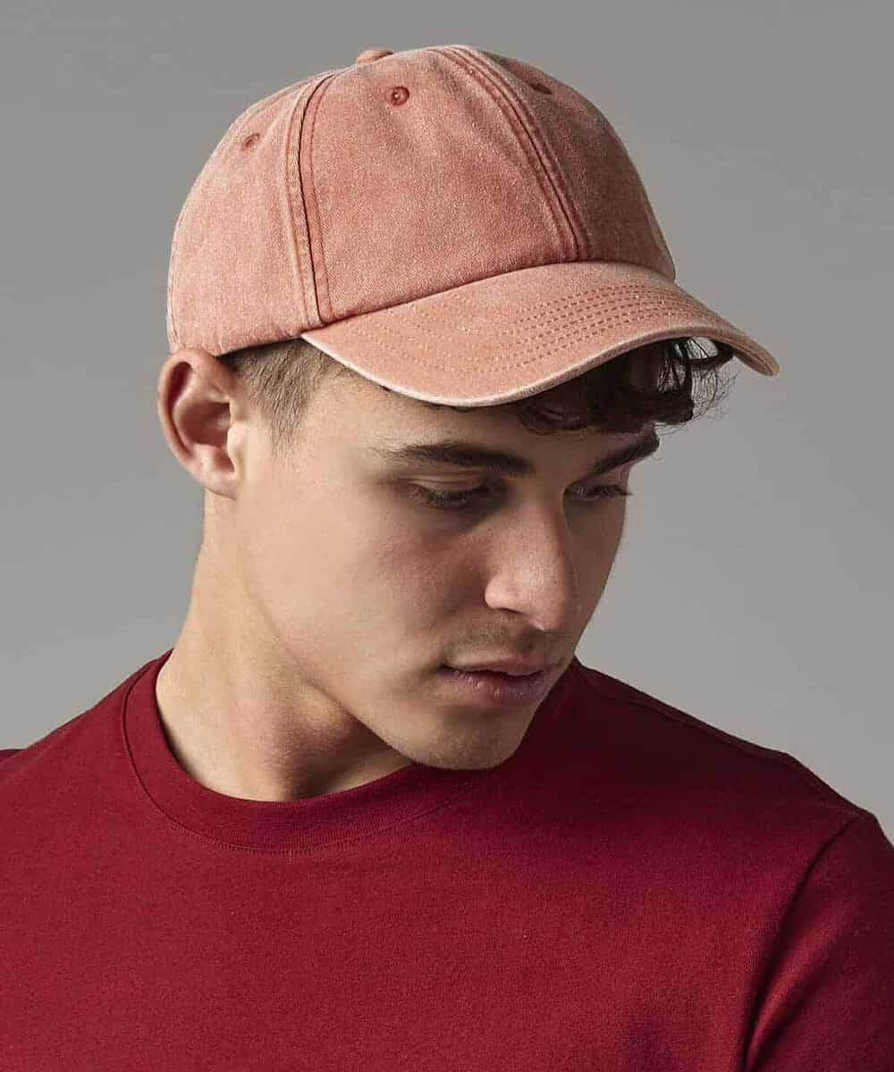 Pink low-profile vintage cap for embroidery and custom headwear.
