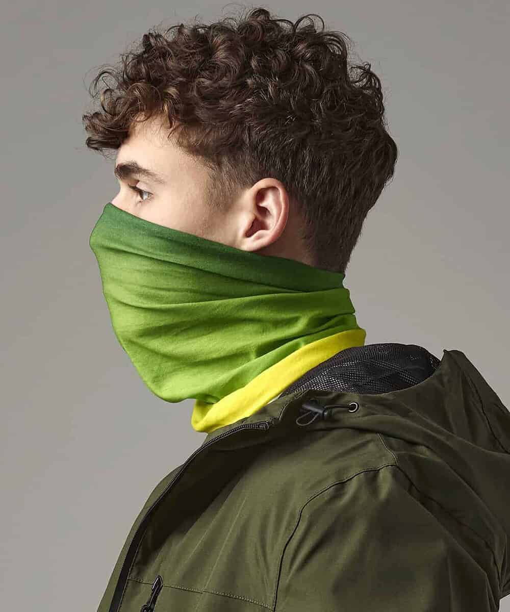 Green and yellow Morf Ombre snood by Beechfield BC905 for embroidery.