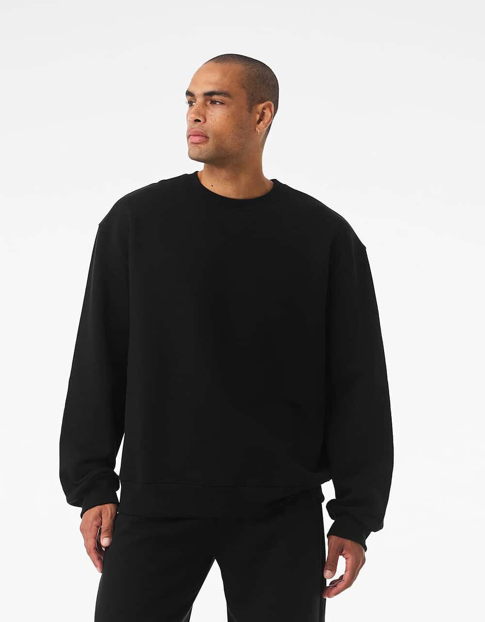 Plain black embroidered workwear sweatshirt for personalised uniforms and team branding.