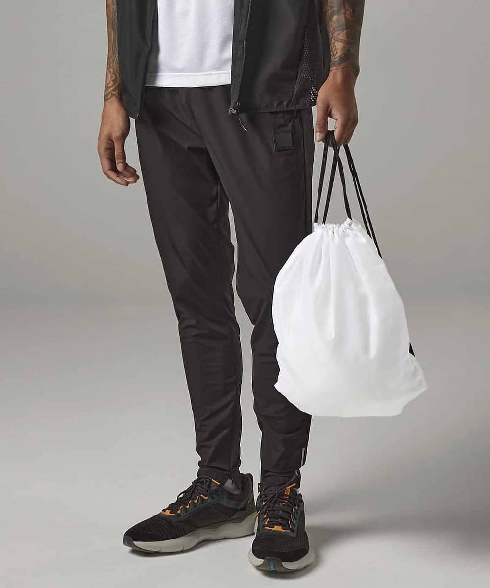 White drawstring gymsac bag for custom embroidery and promotional use.