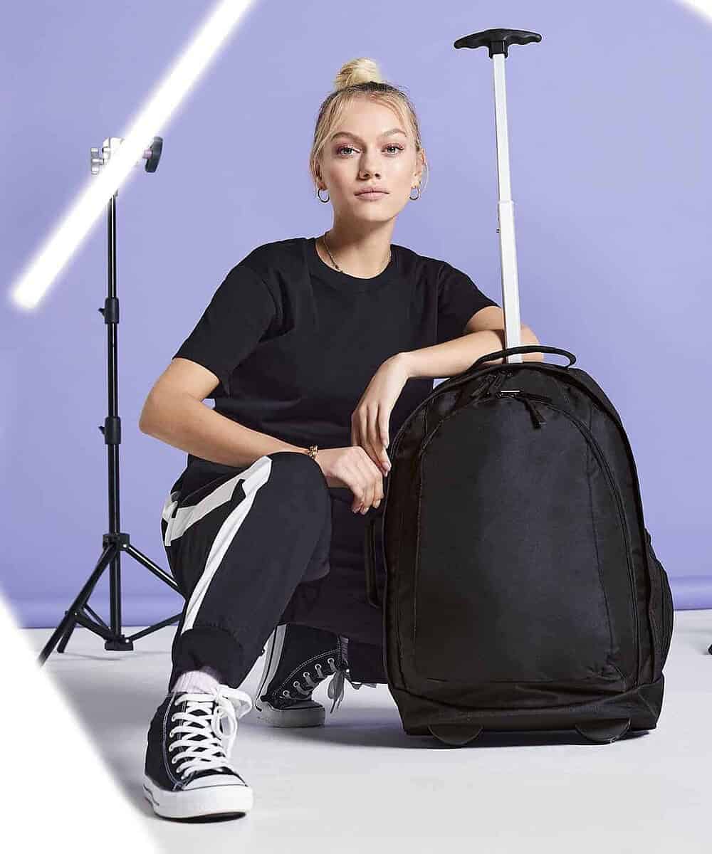 Embroidery-ready black backpack with spacious design, perfect for personalised branding and promotio.