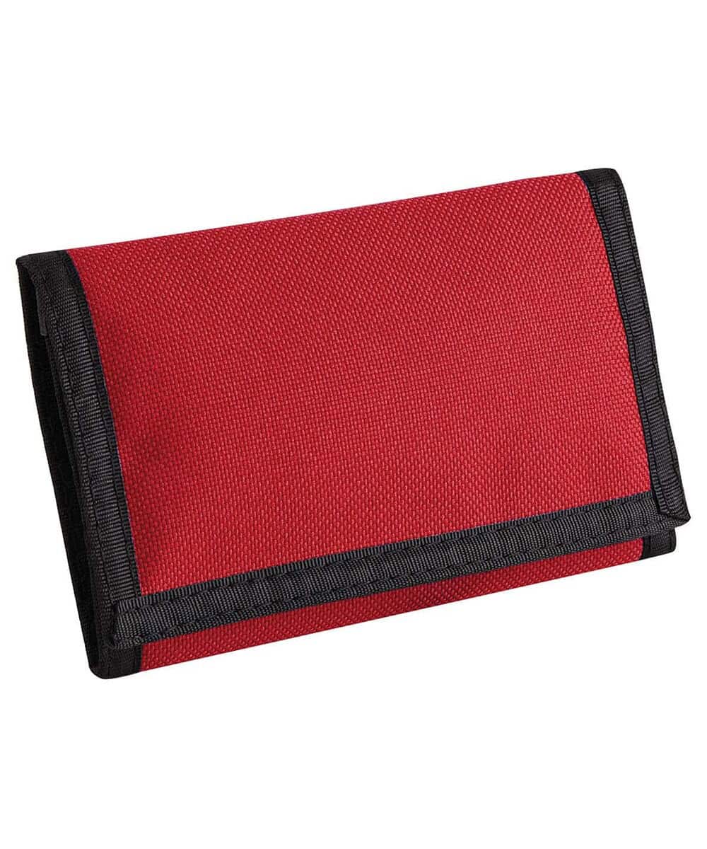 Red Ripper Wallet with black trim, ideal for custom embroidery and printing.