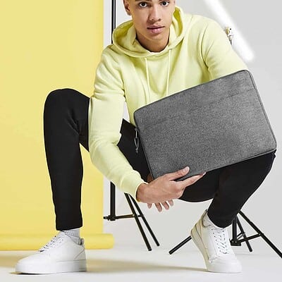 Embroidery-ready grey laptop case, ideal for branding and promotional use. Perfect for corporate or.