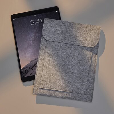 Embroidered Felt Ipad Slip with flap closure, ideal for personalised laptop protection. Perfect for.