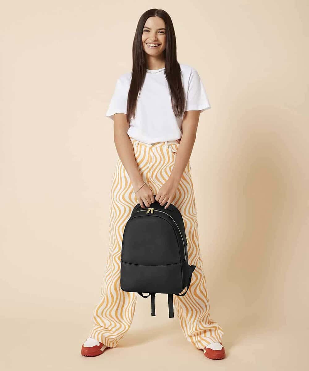 Black backpack from Bagbase BG768, ideal for custom embroidery and promotional use.